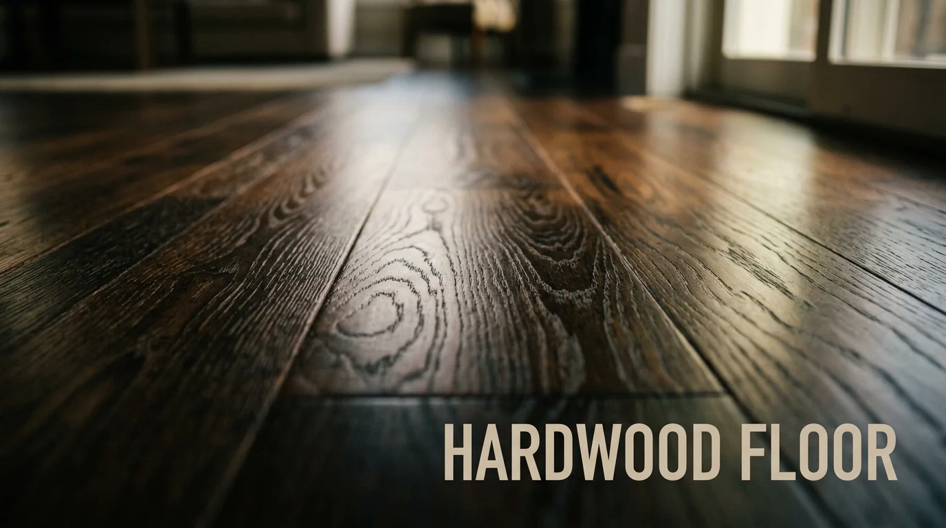 Close-up of natural dark hardwood floor showcasing rich grain and deep color variation