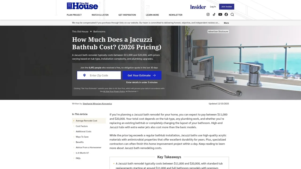 Screenshot of This Old House article detailing jacuzzi bath remodel cost breakdown